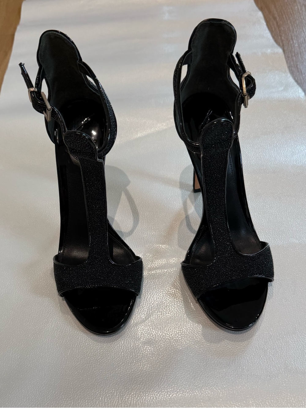 Brian Atwood Black T-Strap Leigha Heels, Size 7.5